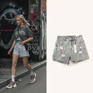 Streetwear | NWT! Tractr Blu High Rise Distressed Shorts | 99% Cotton Indigo